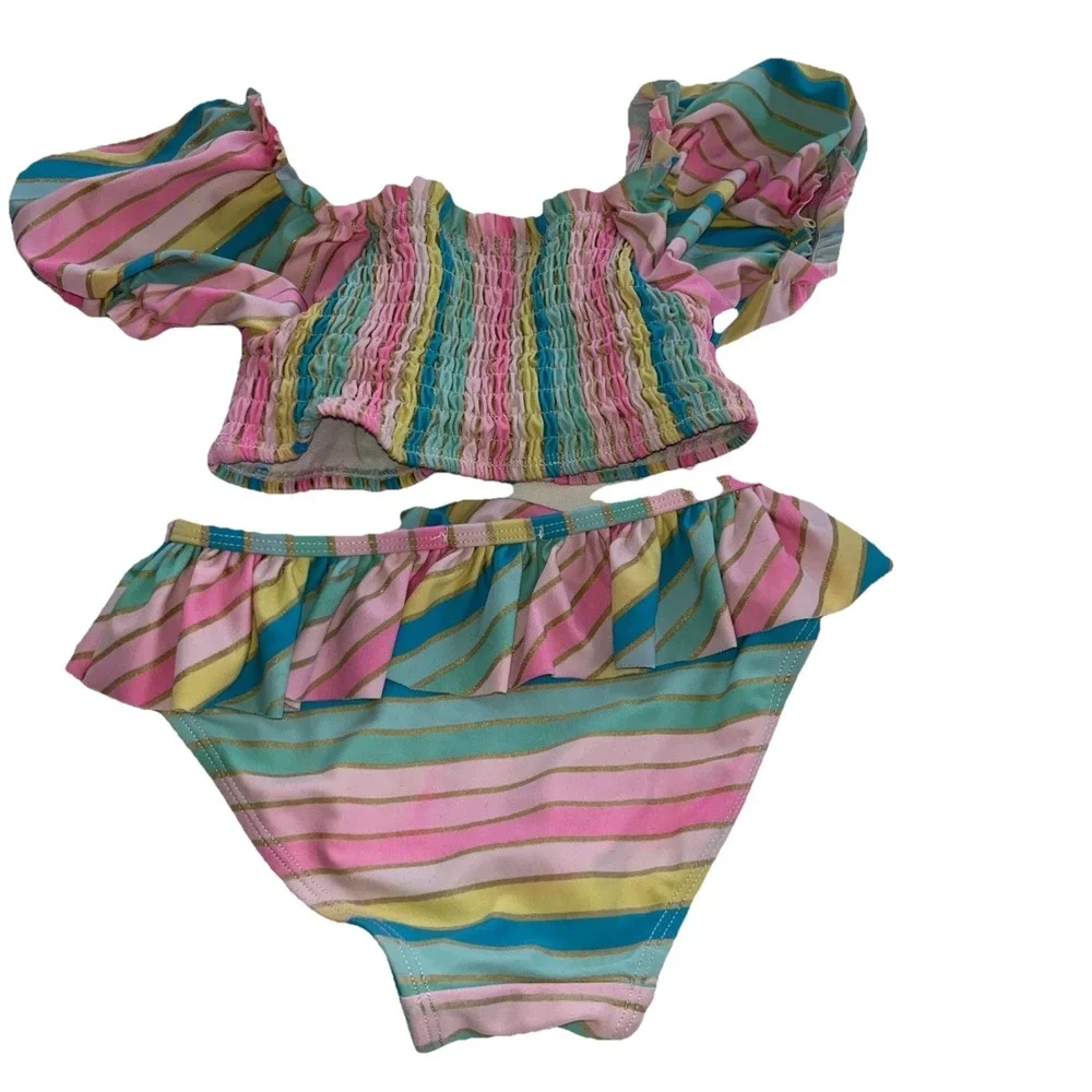 Flapdoodles Girls Two-Piece UPF 50+ Sun Protection Full Coverage Swimsuits Sz 4‎